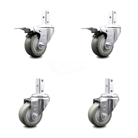 Service Caster 3 Inch Gray Poly Swivel 3/4 Inch Square Stem Caster Total Lock Brakes SCC, 2PK SCC-SQTTL20S314-PPUB-GRY-34-2-S-2